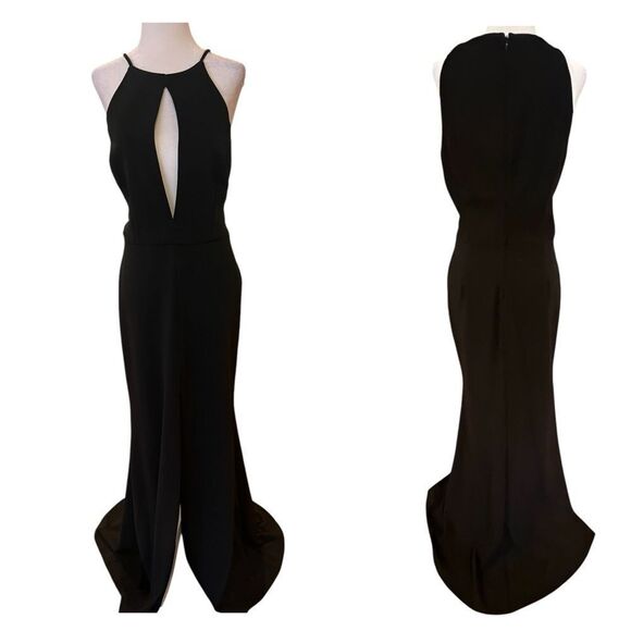 NWOT Jay Godfrey black cutout halter gown in black size 10 with front sl… - Picture 1 of 13